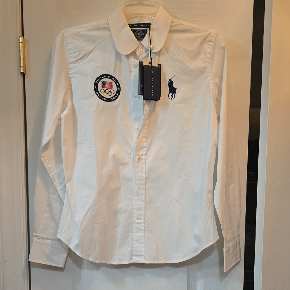 Ralph Lauren White Dress Shirt with Navy Logo